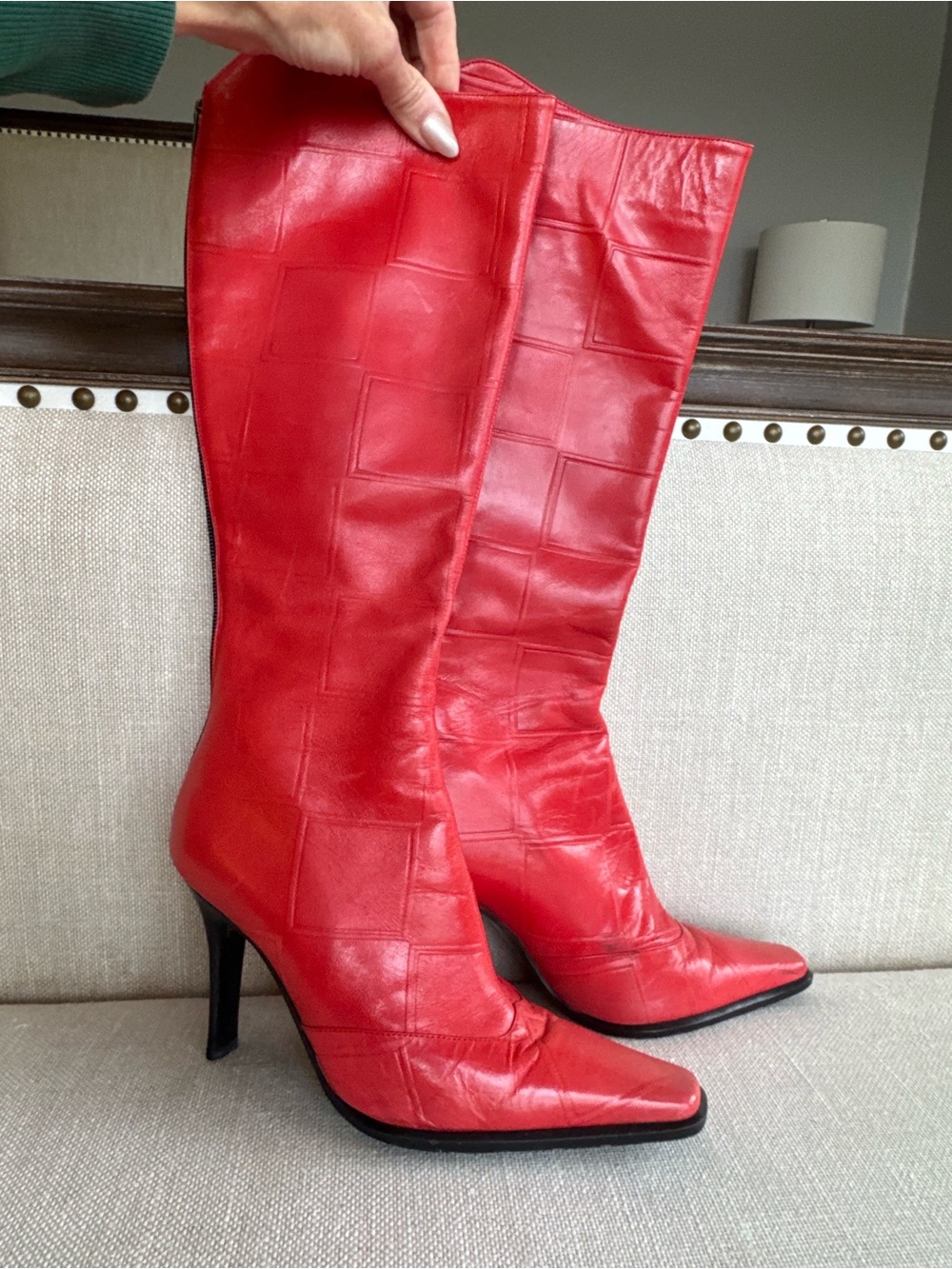 Vintage Botticelli Red Women's Tall Leather Pointed-Toe Boots
